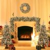 Pre-lit Christmas Artificial Tree 4-Piece Set, Garland, Wreath and Set of 2 Entrance Trees, X-mas with LED Lights, PVC Festival Celebration Set