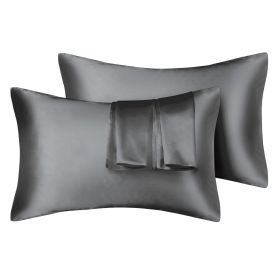 75D Satin Artificial Silk Pillowcase (Option: Dark Grey-Standard 20X26in-1Pairs)